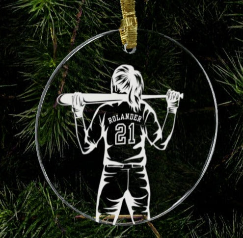 Custom Softball Player with bat Acrylic Ornament