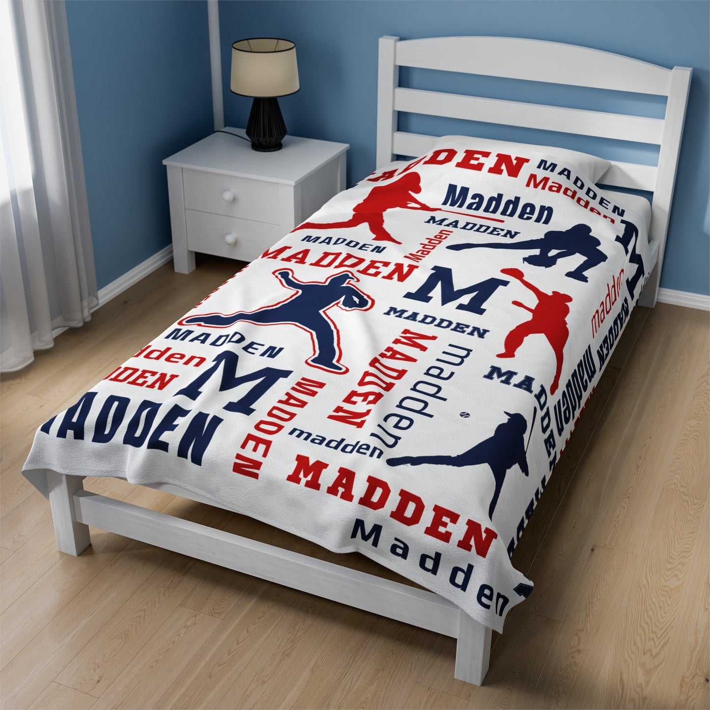 Custom Sport Baseball Silhouette Velveteen Plush Blanket