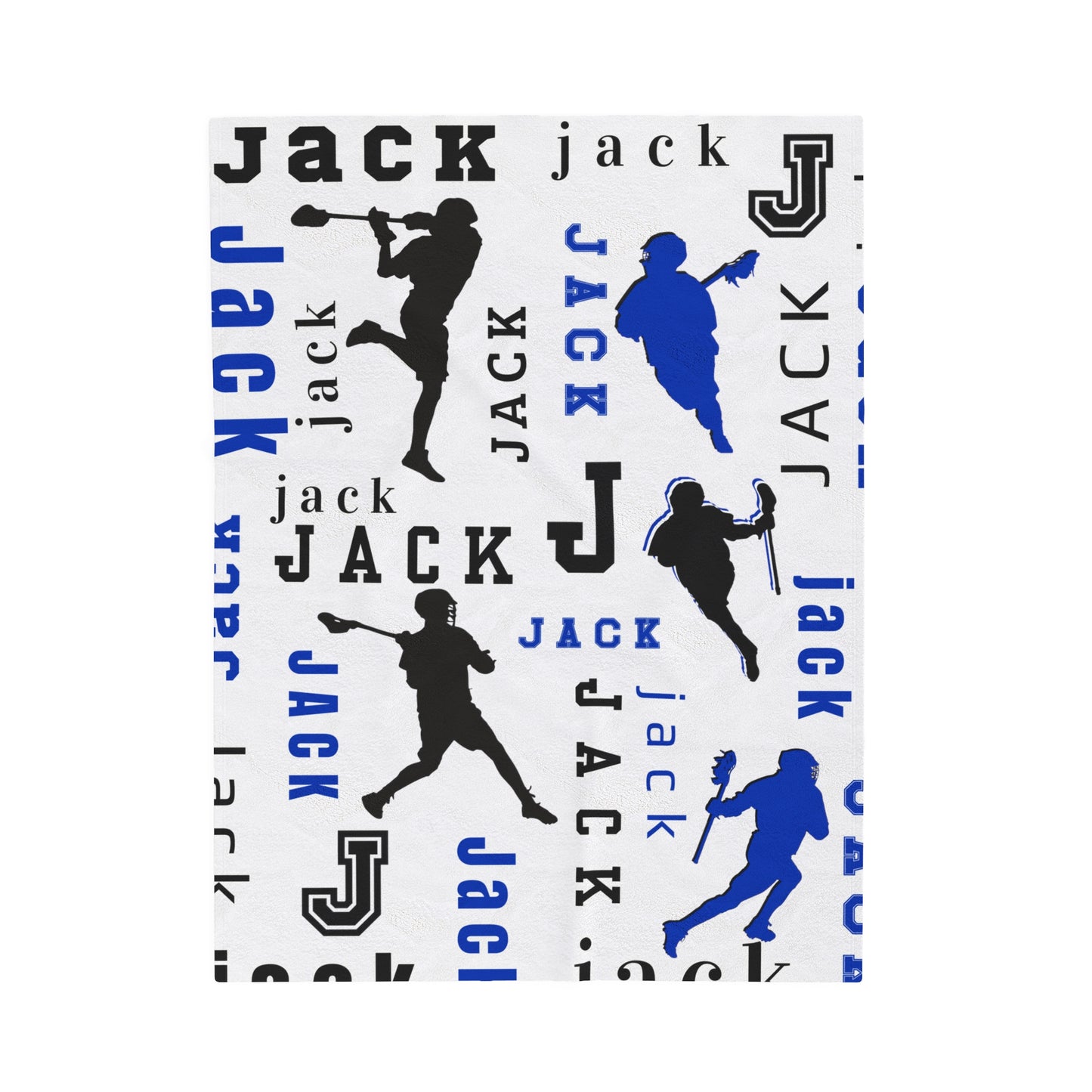 Custom Sport Lacrosse Silhouette Velveteen Plush Blanket