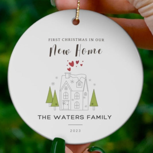 Custom First Christmas in our new home Ceramic Ornament