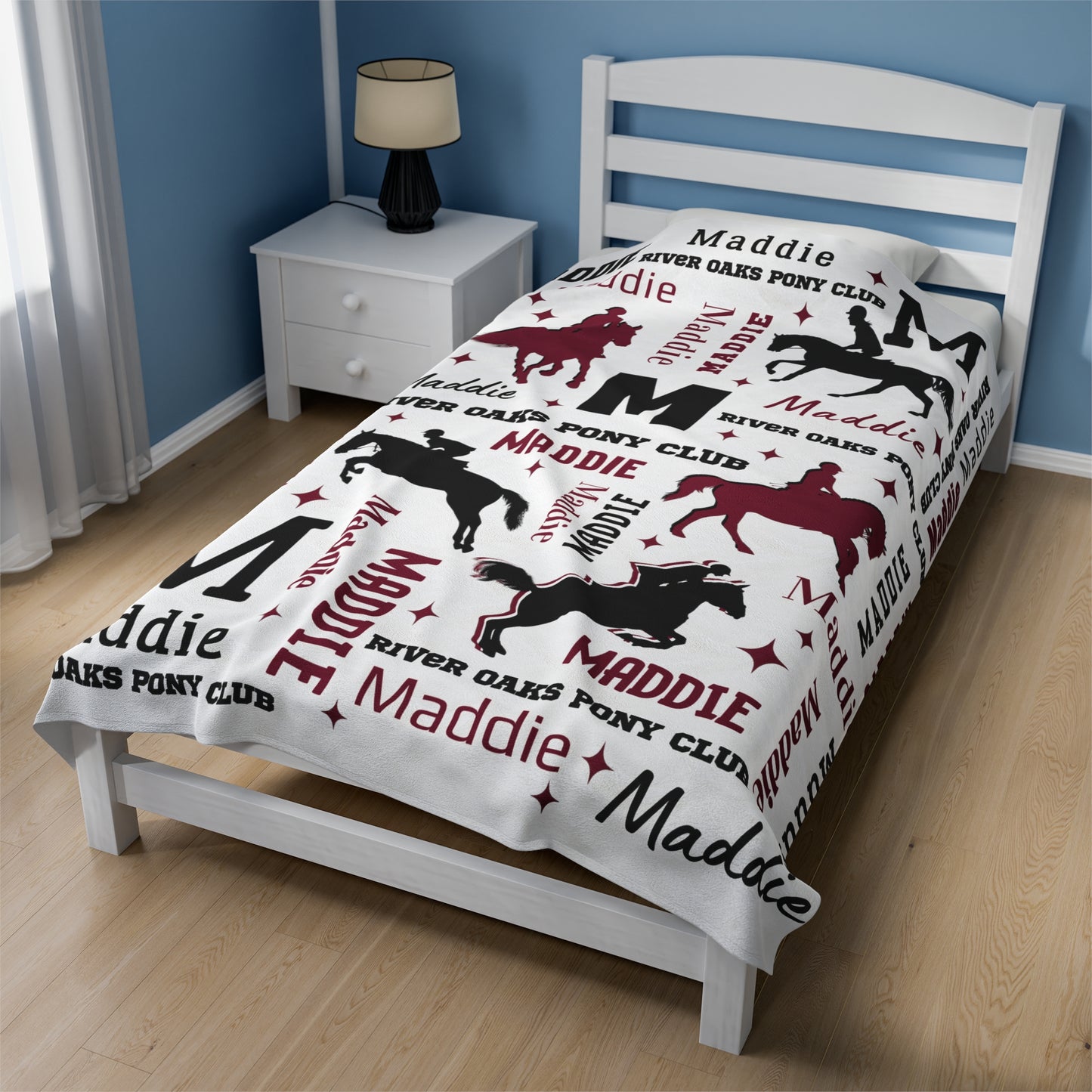 Maddie Custom Sport Show Jumping Silhouette Velveteen Plush Blanket