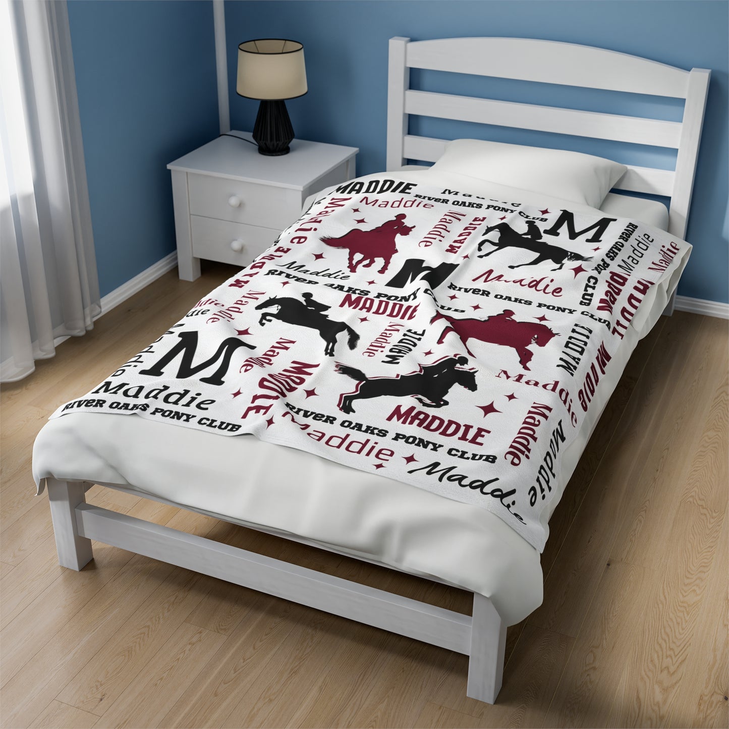 Maddie Custom Sport Show Jumping Silhouette Velveteen Plush Blanket