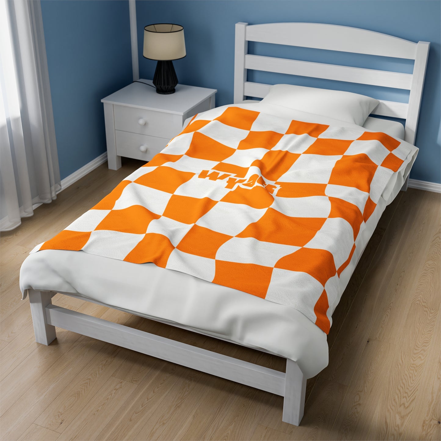 Orange and White 90's Retro Personalized Velveteen Plush Blanket