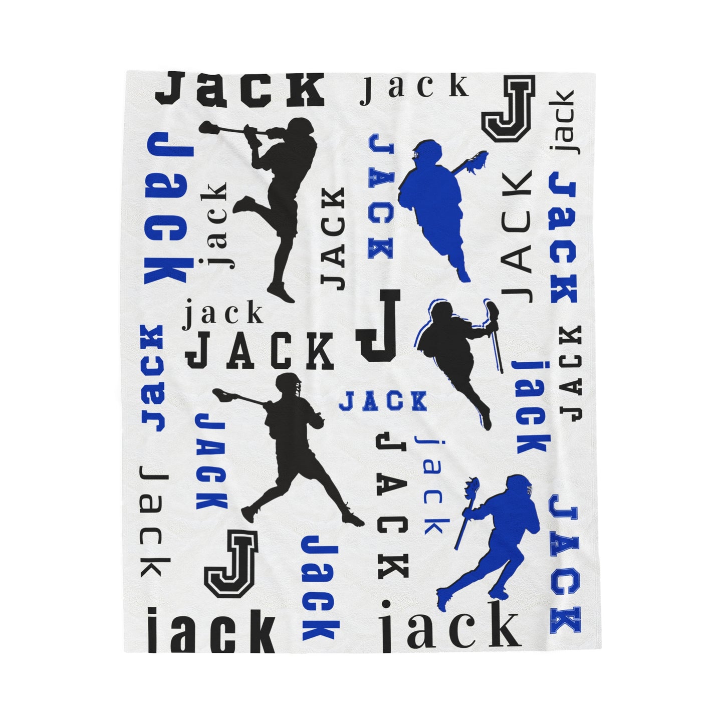 Custom Sport Lacrosse Silhouette Velveteen Plush Blanket