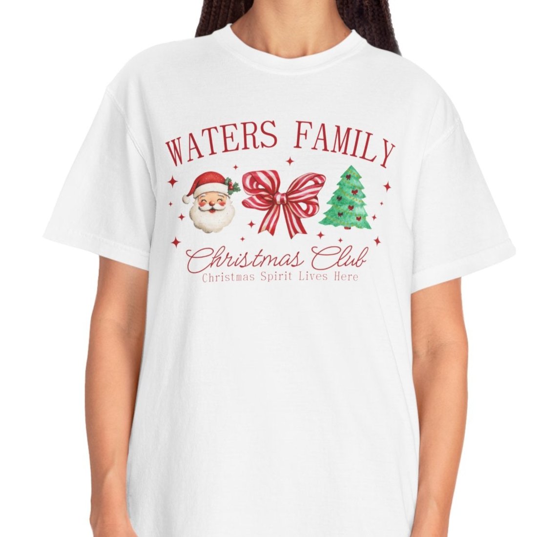 Matching Christmas T-shirts; Santa-Bow-Tree - Comfort Colors