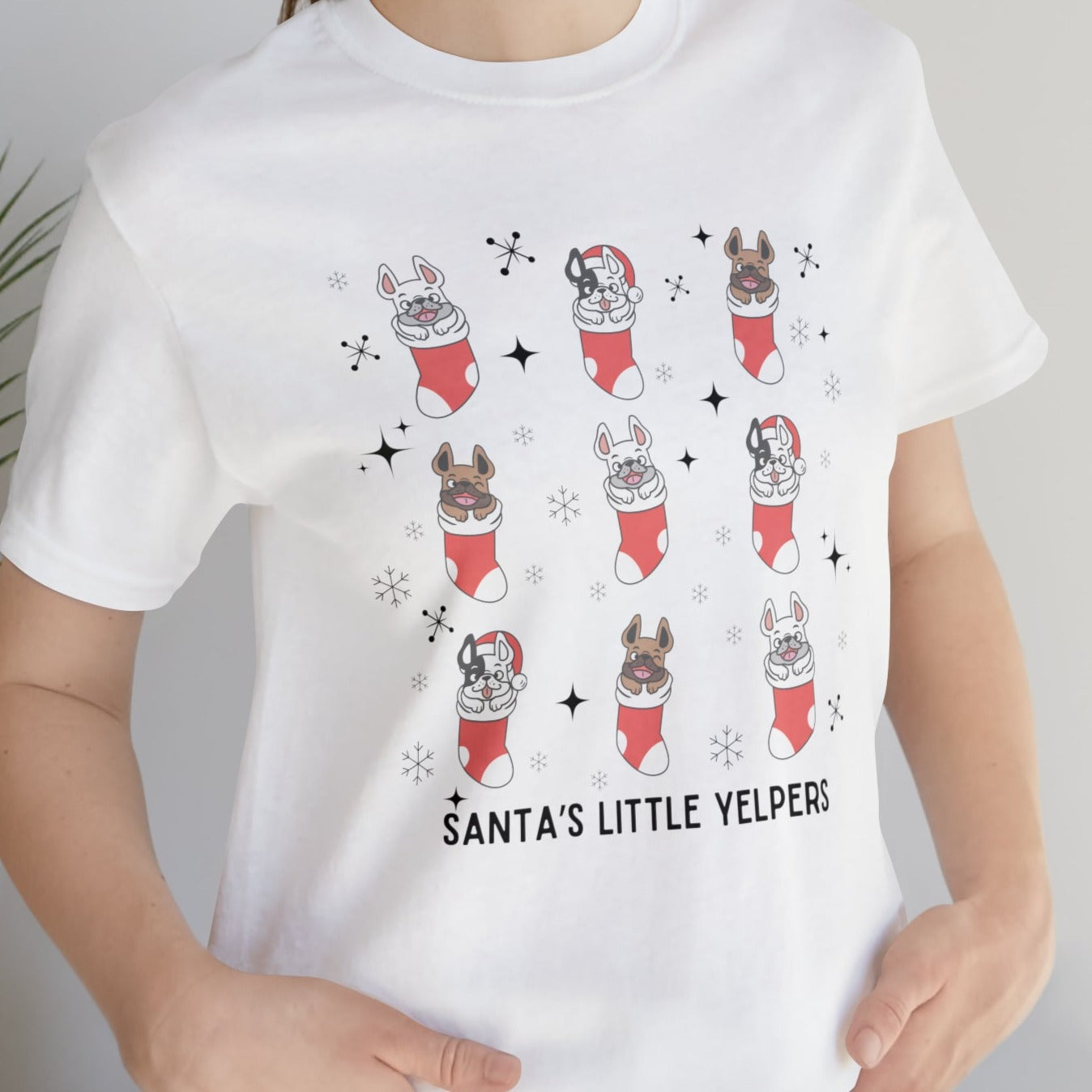 Santa's Little Yelpers Frenchie Christmas Unisex Jersey Short Sleeve Tee