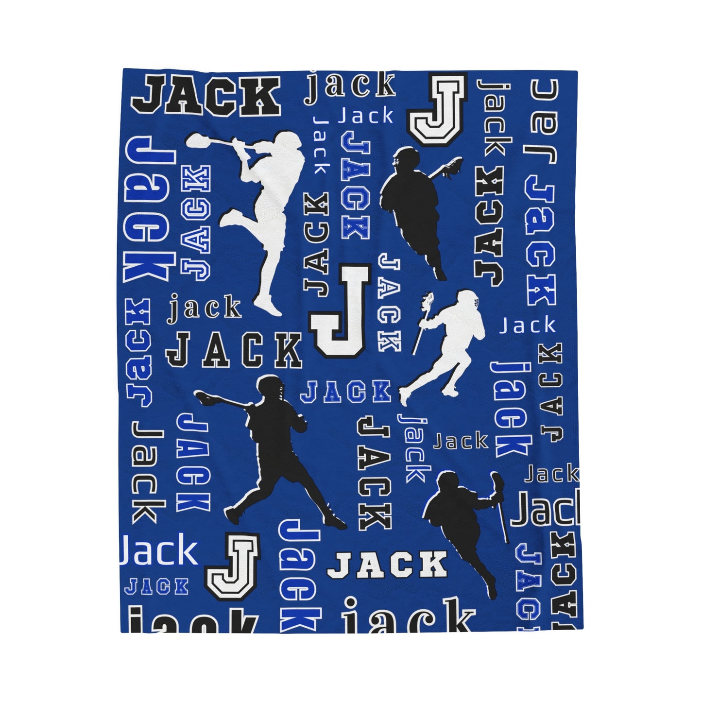 Custom Sport Lacrosse Silhouette Velveteen Plush Blanket