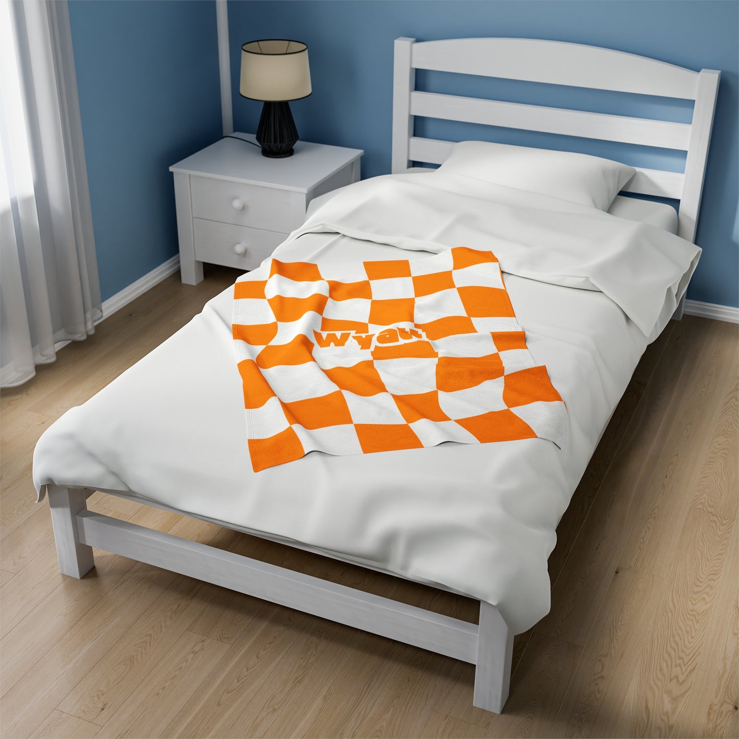 Orange and White 90's Retro Personalized Velveteen Plush Blanket