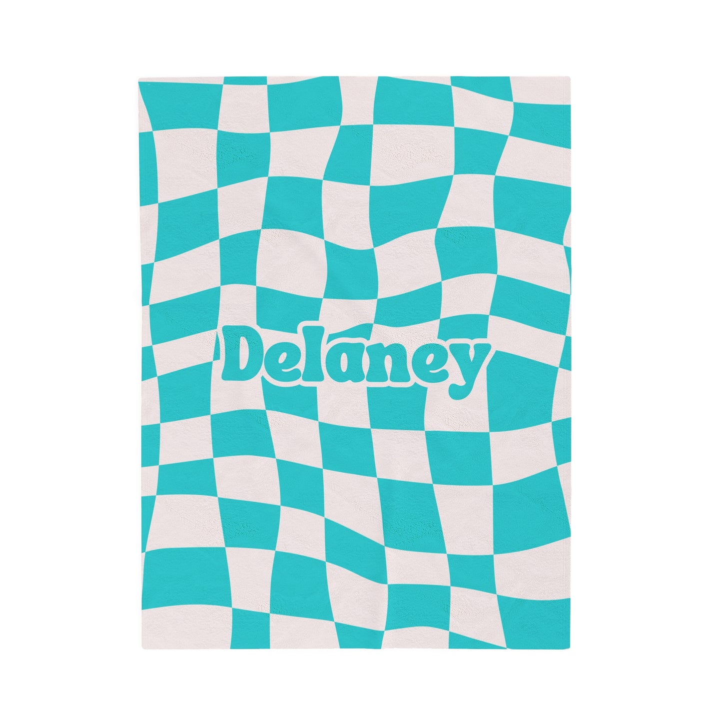 Blue and White 90's Retro Personalized Velveteen Plush Blanket