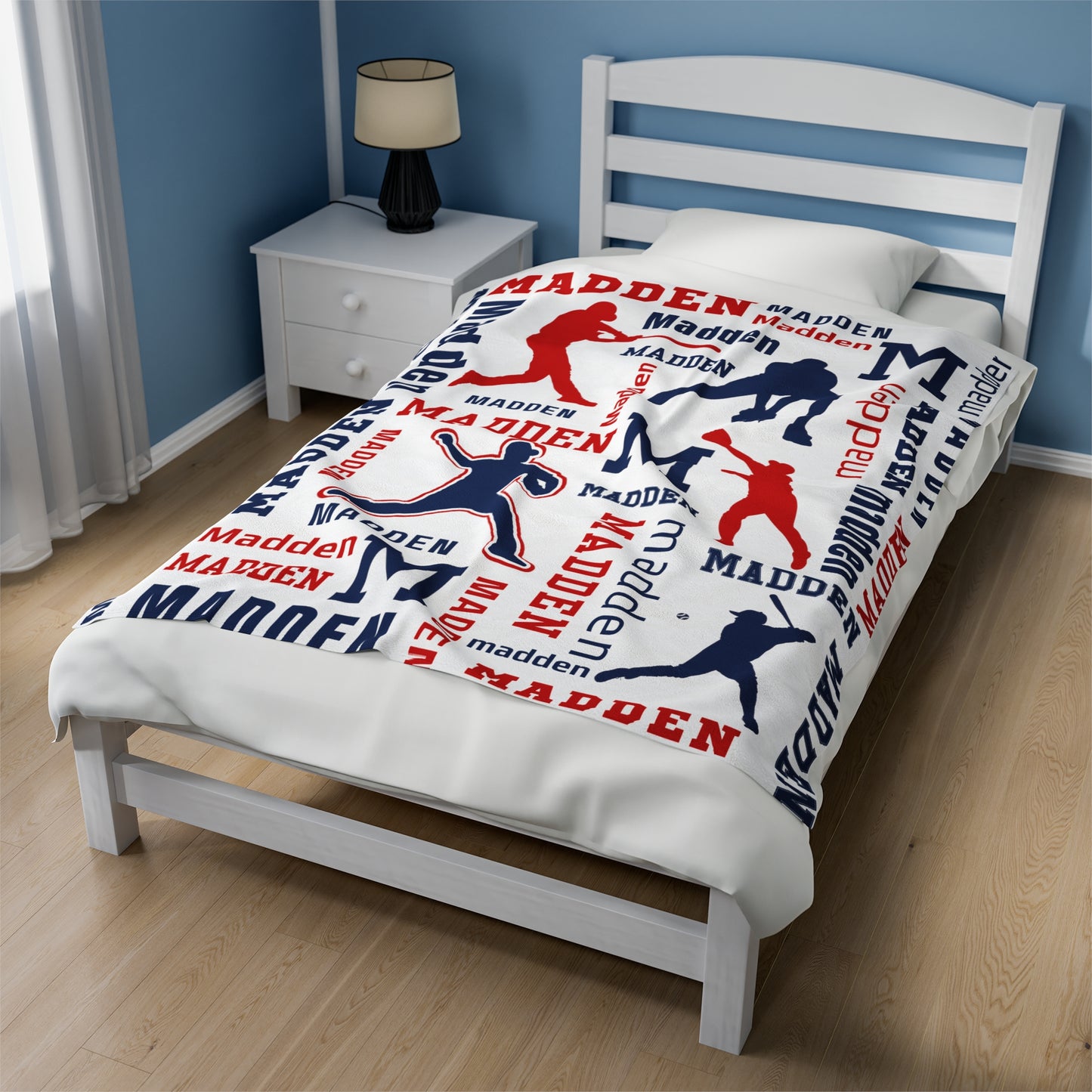 Custom Sport Baseball Silhouette Velveteen Plush Blanket