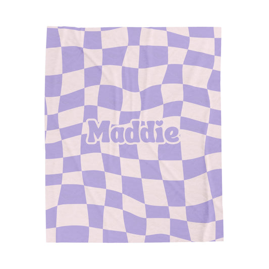 Pink and Purple 90's Retro Personalized Velveteen Plush Blanket