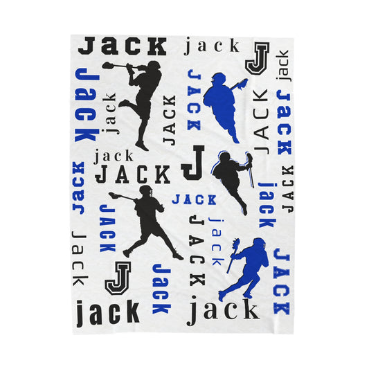 Custom Sport Lacrosse Silhouette Velveteen Plush Blanket