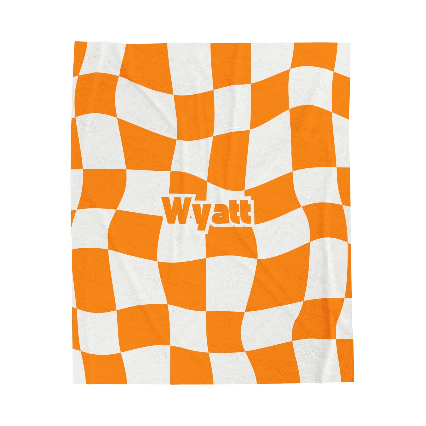 Orange and White 90's Retro Personalized Velveteen Plush Blanket