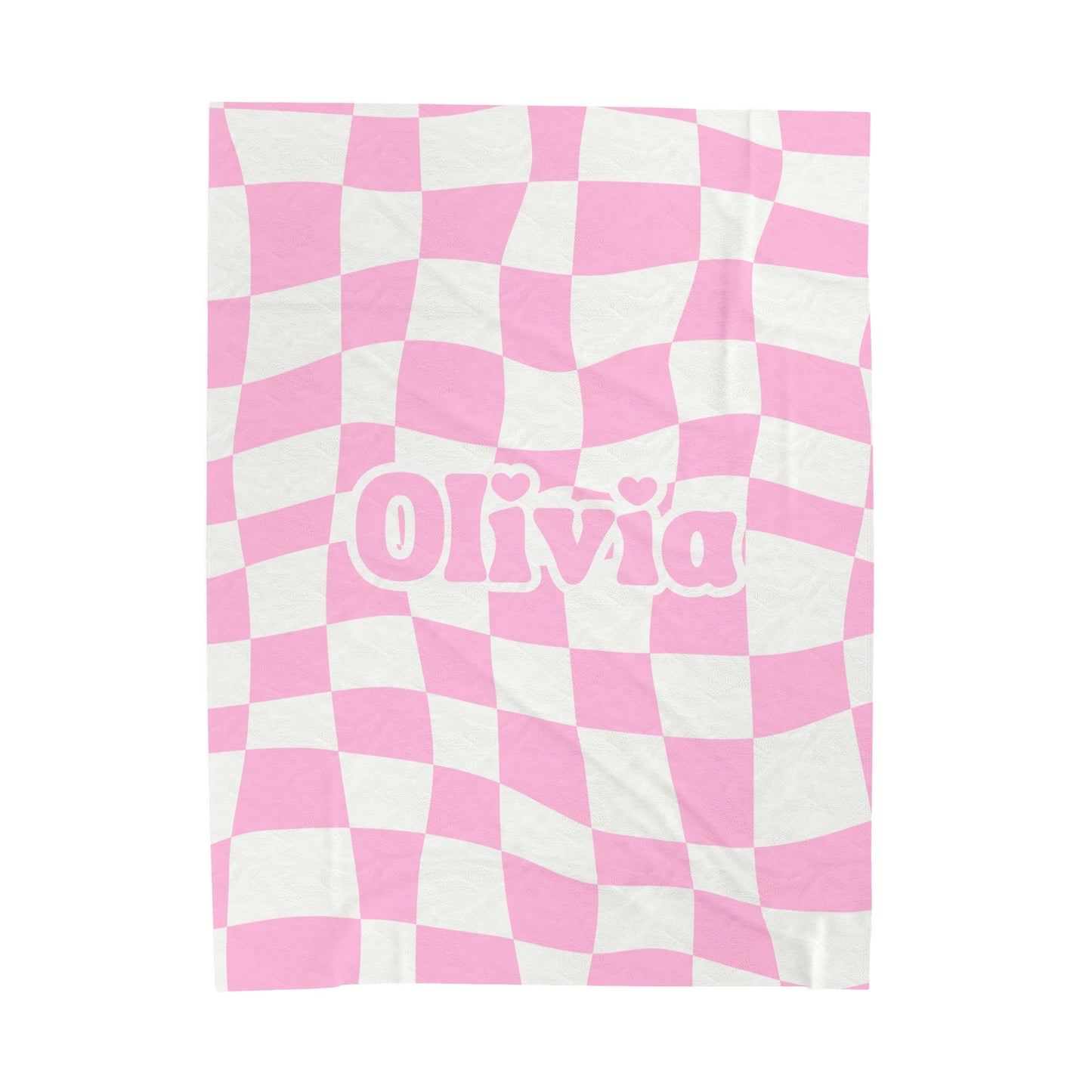 Pink and White 90's Retro Personalized Velveteen Plush Blanket