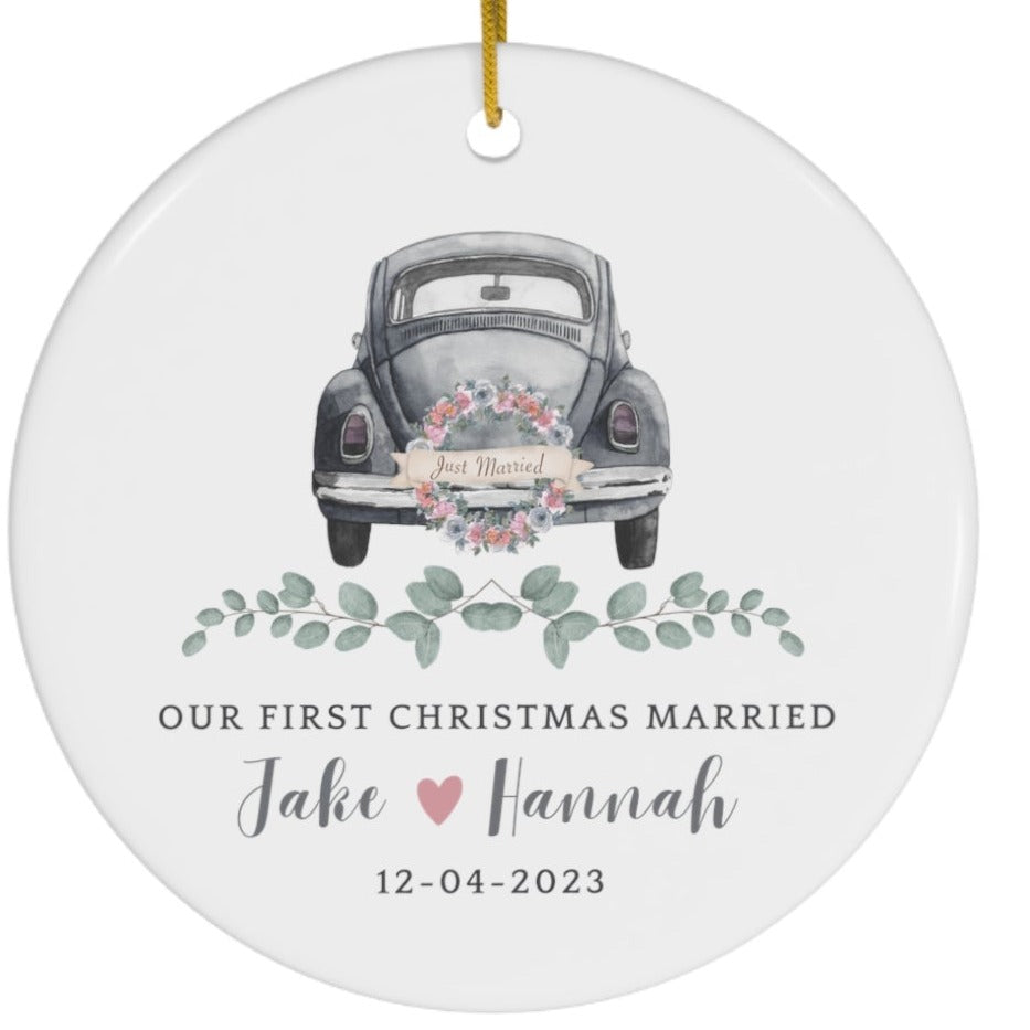 Custom Newlywed Christmas Ceramic Ornament