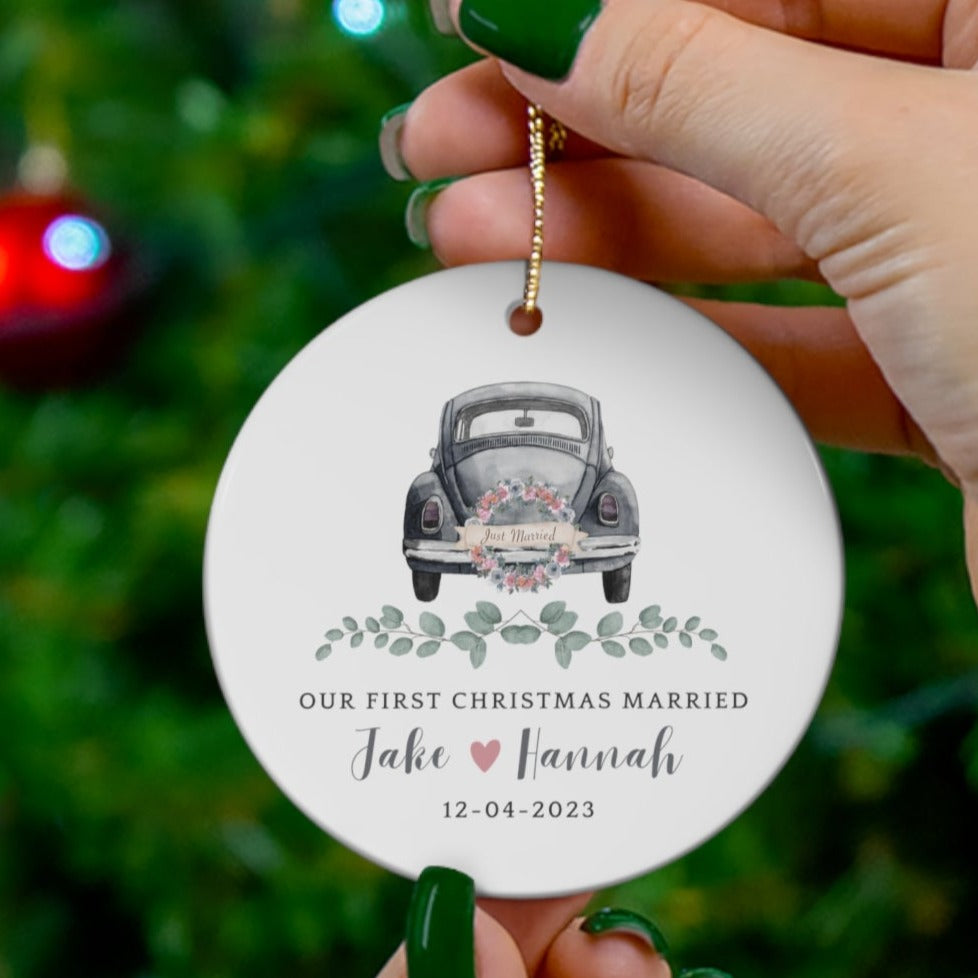 Custom Newlywed Christmas Ceramic Ornament