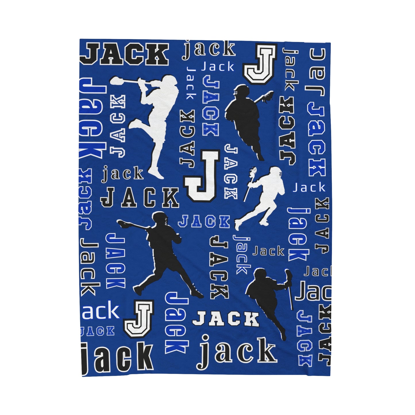 Custom Sport Lacrosse Silhouette Velveteen Plush Blanket