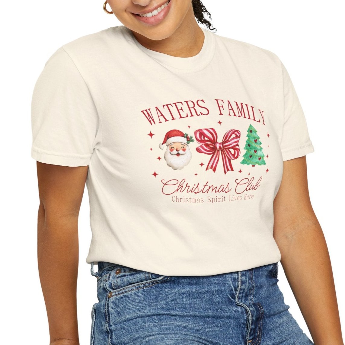 Matching Christmas T-shirts; Santa-Bow-Tree - Comfort Colors