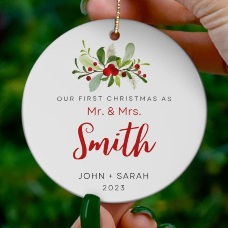 Custom Newlywed Ceramic Ornament