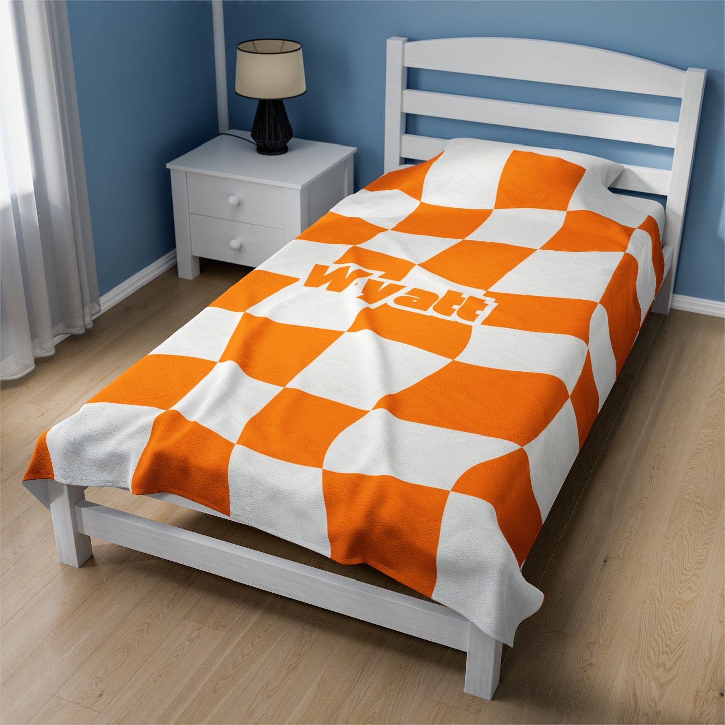 Orange and White 90's Retro Personalized Velveteen Plush Blanket