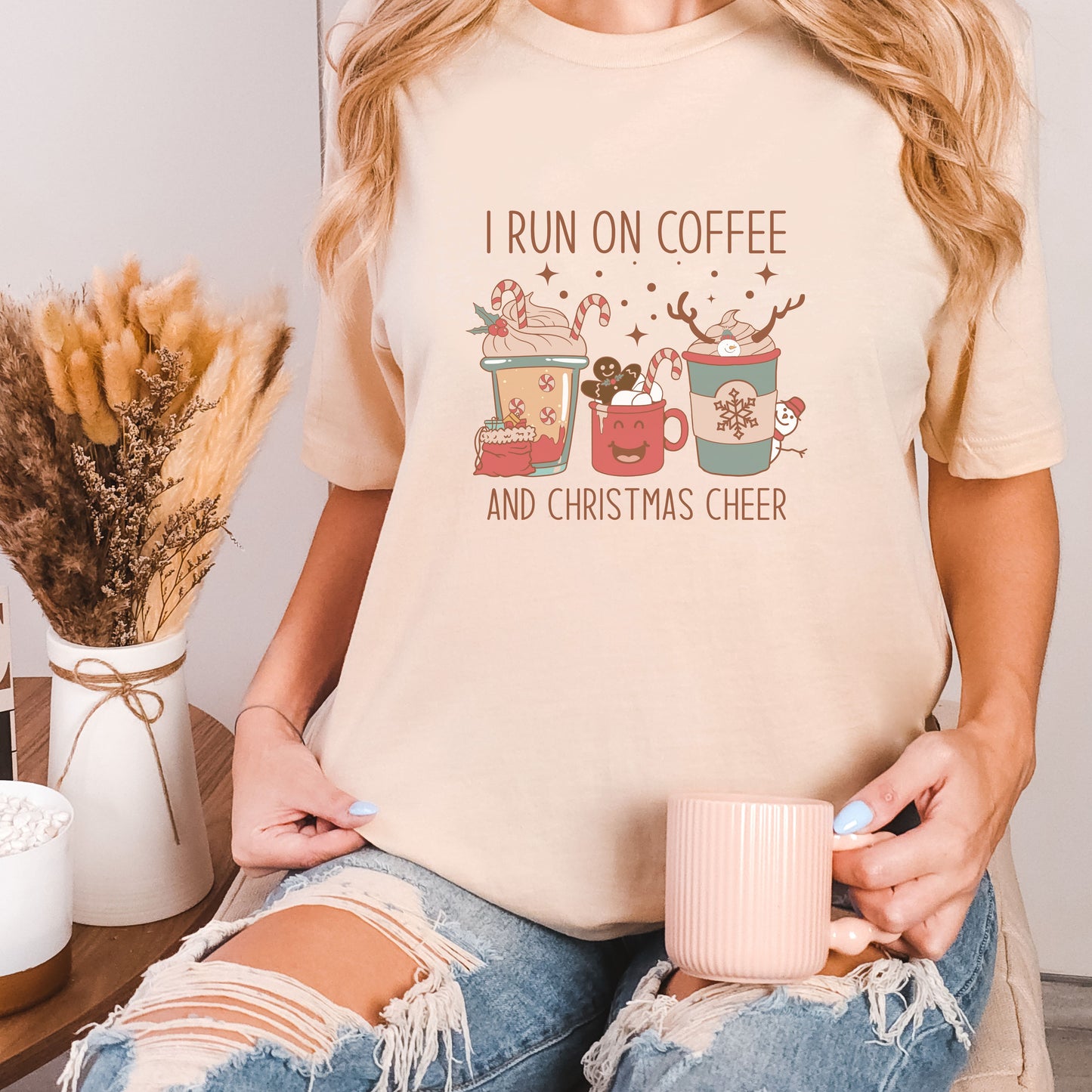 I run on coffee and Christmas cheer t-shirt