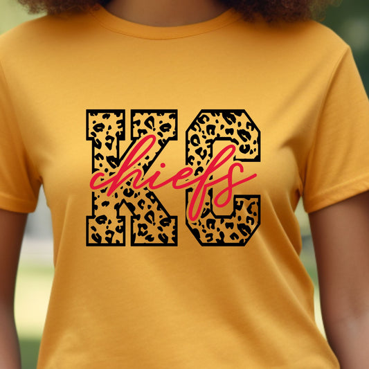 Kansas City Chiefs leopard design T-shirt