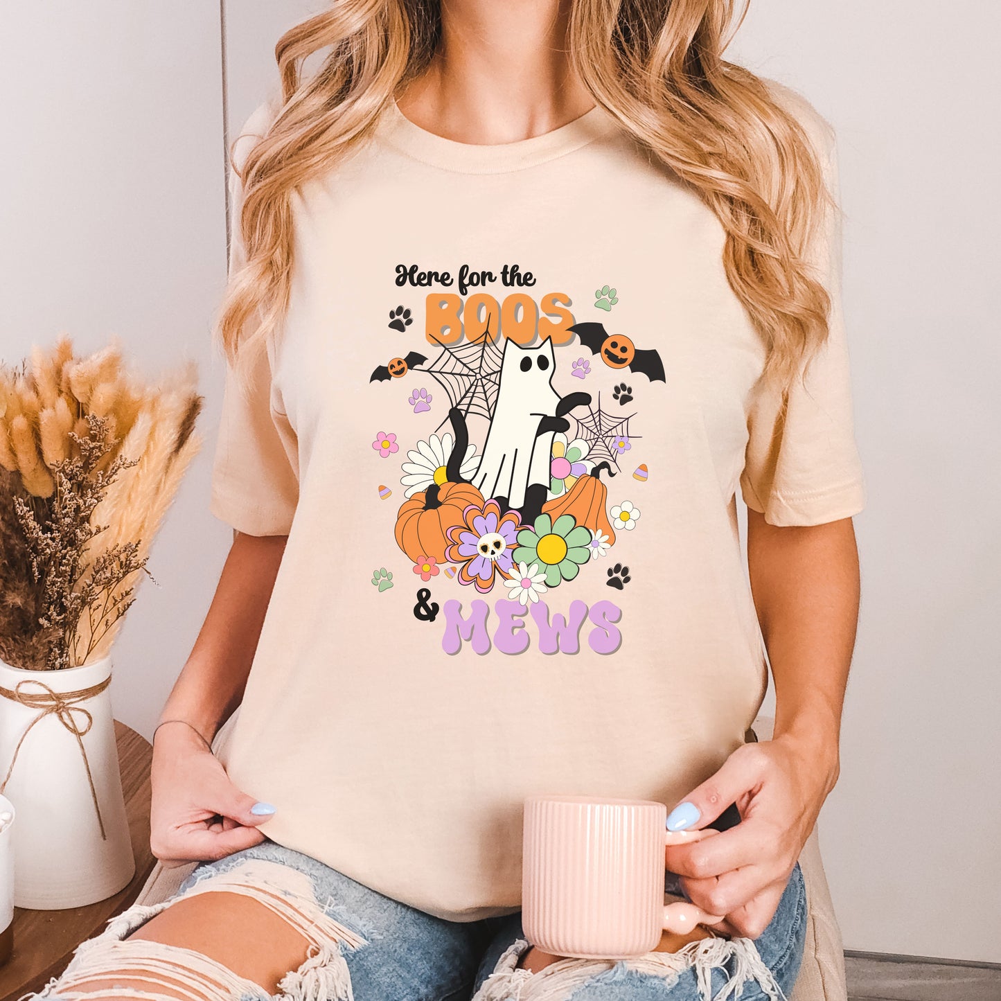 Here for the Boos and Mews Halloween Tshirt