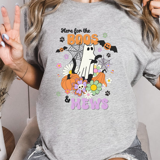 Here for the Boos and Mews Halloween Tshirt