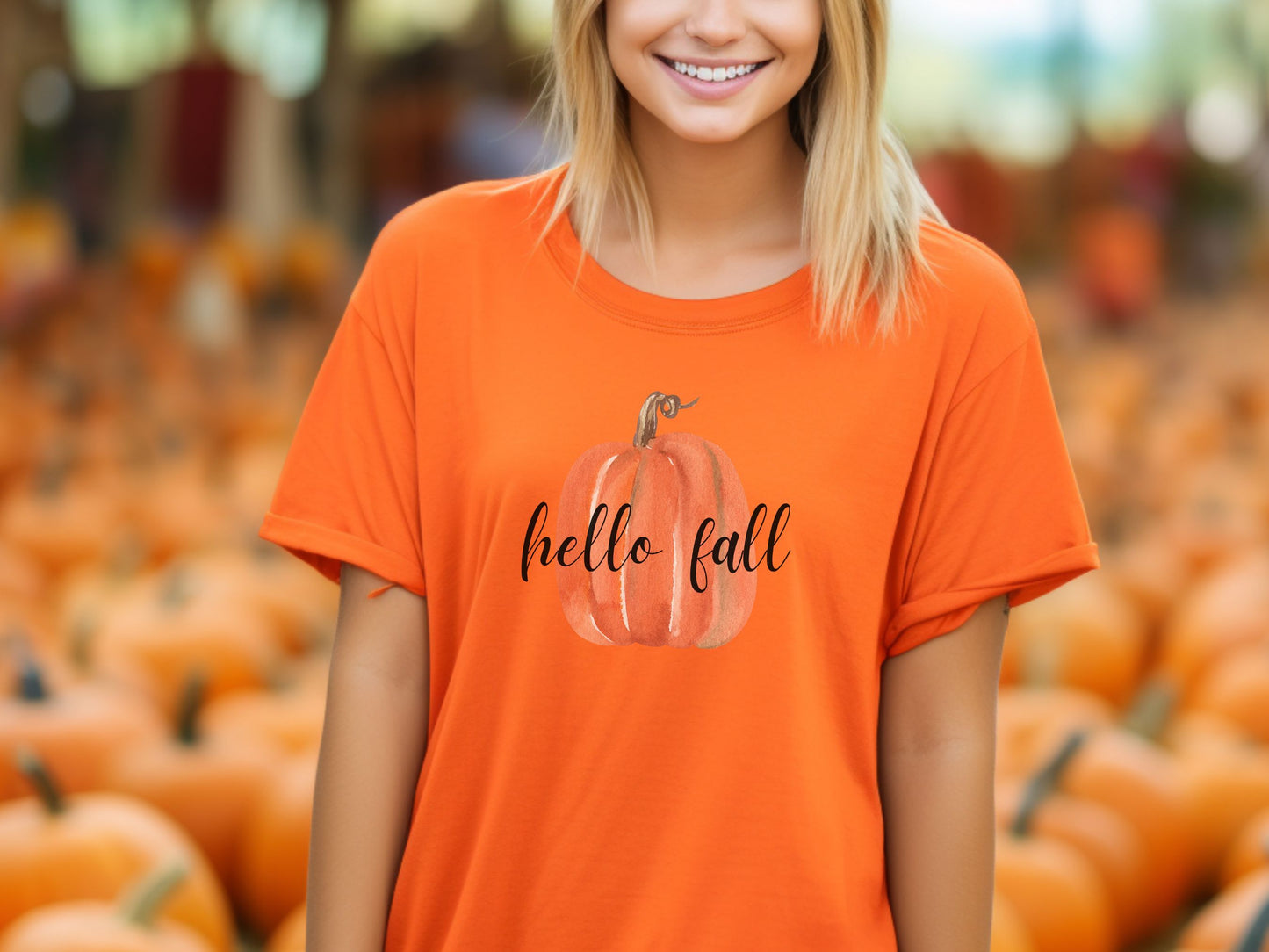 Hello Fall Watercolor Pumpkin T-shirt