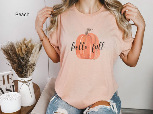 Hello Fall Watercolor Pumpkin T-shirt